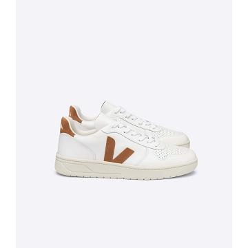 Veja V-10 LEATHER Joggesko Dame White/Brown | NO 640VRW